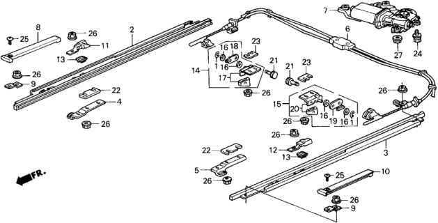 1991 Honda Prelude Roof Motor - Slide Rail Diagram