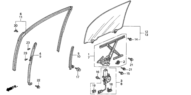 1998 Honda Odyssey Motor Assembly, Driver Side Window Diagram for 72255-SX0-A01