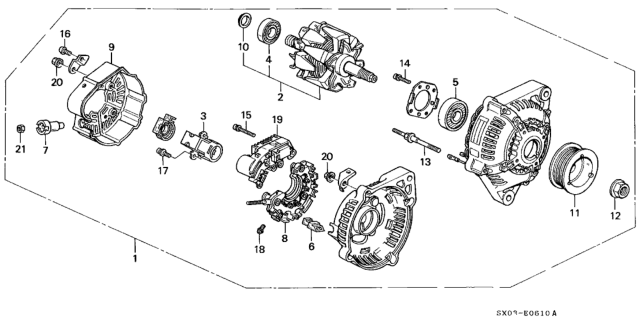 1997 Honda Odyssey Regulator Assembly Diagram for 31150-P1E-A01