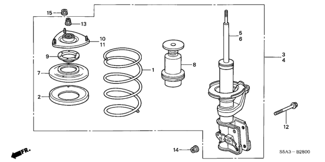 2003 Honda Civic Shock Absorber Unit, Right Front Diagram for 51605-S5A-C01