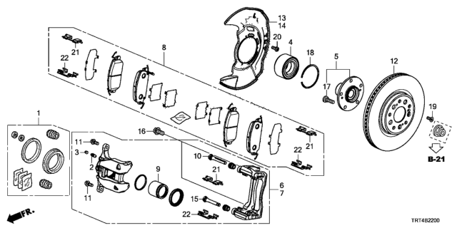 2019 Honda Clarity Fuel Cell Front Caliper Sub-Assembly Diagram for 45018-TRT-J02