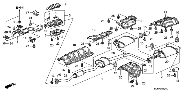 2007 Honda Accord Muffler Set, Passenger Side Exhuast Diagram for 18030-SDP-A04