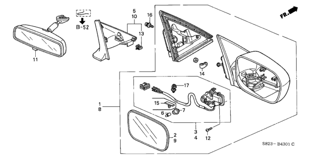 1999 Honda Accord Mirror Assembly, Driver Side Door (Dark Currant Pearl) (R.C.) Diagram for 76250-S82-K21ZH