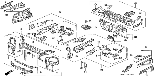 1993 Honda Civic Wheelhouse, L. FR. Diagram for 60711-SR3-A00ZZ