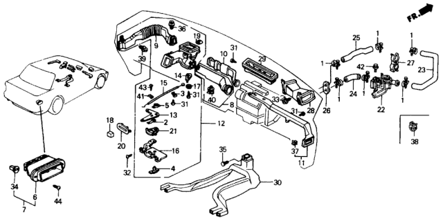 1988 Honda Civic Duct, Air Conditioner (Driver Side) Diagram for 77421-SH3-A02
