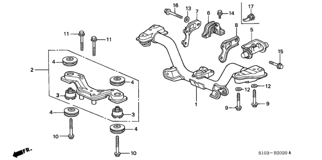 2001 Honda CR-V Bracket B, R. RR. Differentialmounting Diagram for 50725-S10-000
