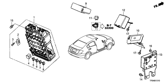 2012 Honda Civic Box Assembly, Fuse Diagram for 38200-TR0-A31