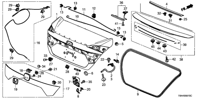 2016 Honda Civic Clip B Spoiler Diagram for 91513-TBA-A11