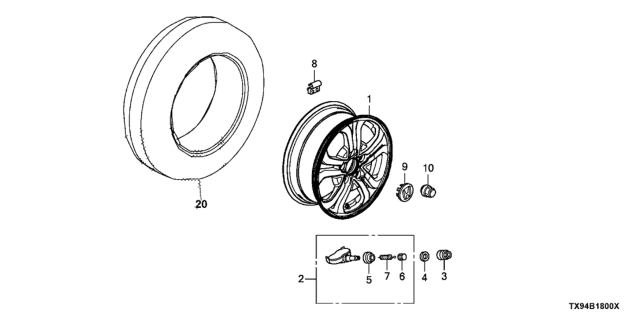 2014 Honda Fit EV Cap Assembly, Aluminum Wheel Center Diagram for 44732-TX9-A01