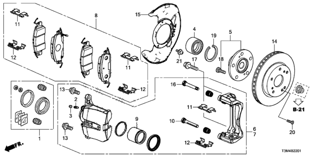 2017 Honda Accord Caliper Sub-Assembly, Right Front Diagram for 45018-T3L-A30