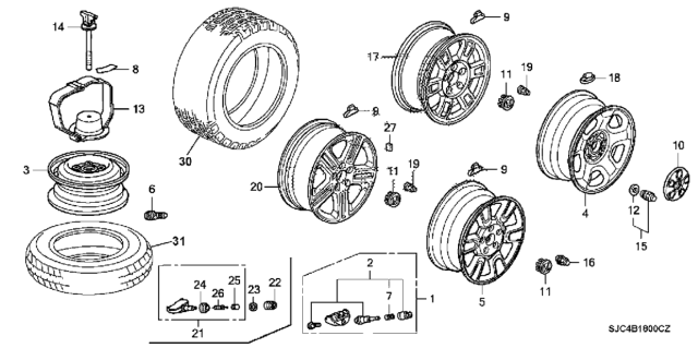 2013 Honda Ridgeline Disk, Aluminum Wheel (18X7 1/2J) (Tpms) (Enkei) Diagram for 42700-SJP-A41