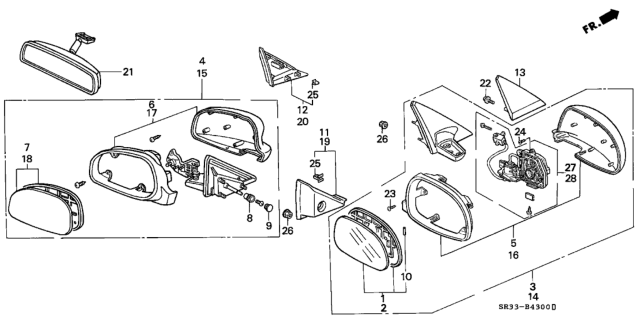 1994 Honda Civic Mirror Assembly, Passenger Side Door (Milano Red) (R.C.) Diagram for 76200-SR0-A26ZD