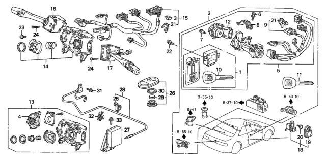 2001 Honda Prelude Switch Assembly, Wiper Diagram for 35256-SV7-A01