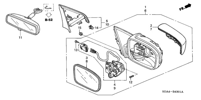 2006 Honda Accord Mirror Assembly, Passenger Side Door (Carbon Bronze Pearl) (R.C.) (Heated) Diagram for 76200-SDA-A23ZM