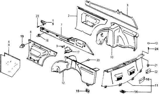 1978 Honda Accord Lining, RR. Panel *R15L* (WINE RED) Diagram for 83823-671-000ZD