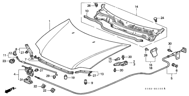 1998 Honda CR-V Lock Assembly, Hood Diagram for 74120-S10-A01