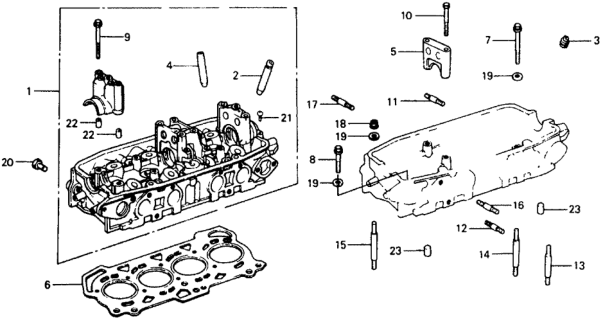 1978 Honda Civic Cylinder Head Assembly Diagram for 12100-634-674