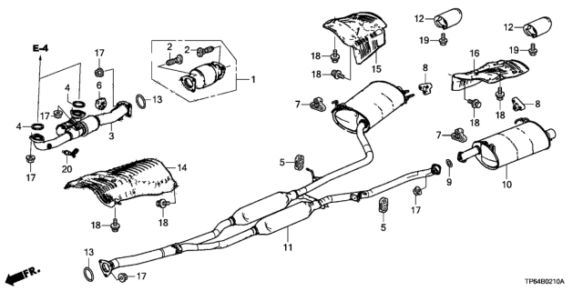 2014 Honda Crosstour Muffler, Driver Side Exhuast Diagram for 18305-TP7-A11