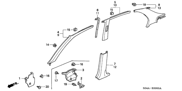 1999 Honda Civic Lining, L. Center Pillar (Lower) *NH178L* (EXCEL CHARCOAL) Diagram for 84171-S01-A00ZA