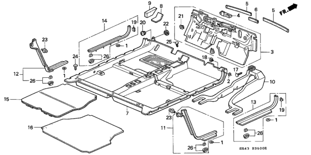 1992 Honda Civic Insulator, Dashboard (Upper) Diagram for 83103-SR3-C01