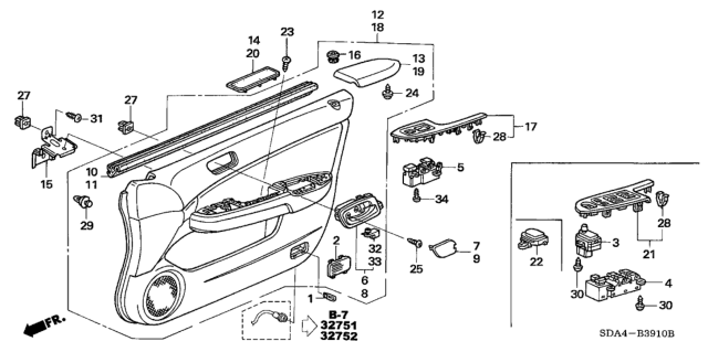 2005 Honda Accord Switch Assembly, Remote Control Mirror Diagram for 35190-SEC-A01