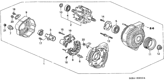 2000 Honda Odyssey Alternator Assembly (Clg46) (Denso) Diagram for 31100-P8F-A02