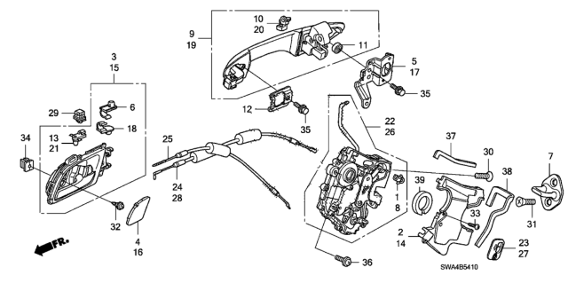 2008 Honda CR-V Rear Door Locks - Outer Handle Diagram