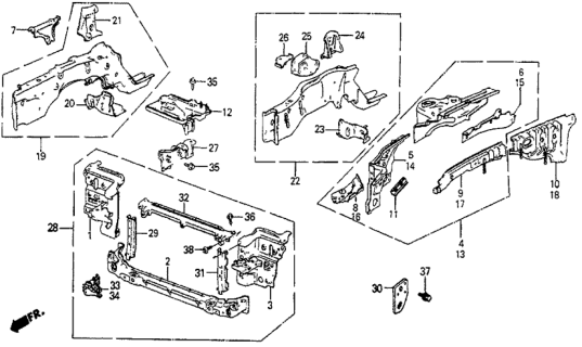 1983 Honda Prelude Panel Set, Left Front Bulkhead Diagram for 04611-SB0-672ZZ
