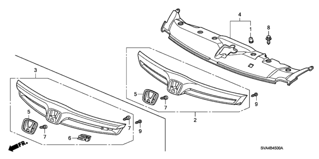 2006 Honda Civic Grille Assembly, Front (Silver Metallic) Diagram for 75100-SVB-A01ZF