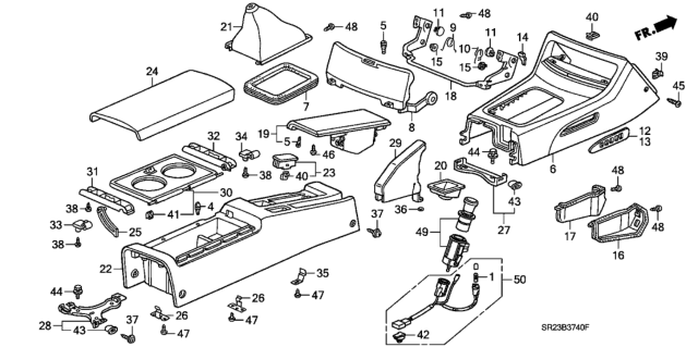 1993 Honda Del Sol Console, FR. *NH167L* (GRAPHITE BLACK) Diagram for 77291-SR2-A00ZA