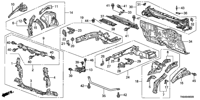 2011 Honda Fit Extension Set, R. FR. Wheelhouse (Lower) Diagram for 04674-TK6-A00ZZ