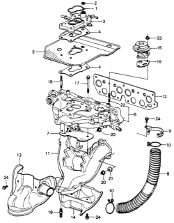 1982 Honda Civic Carburetor Insulator  - Manifold Diagram