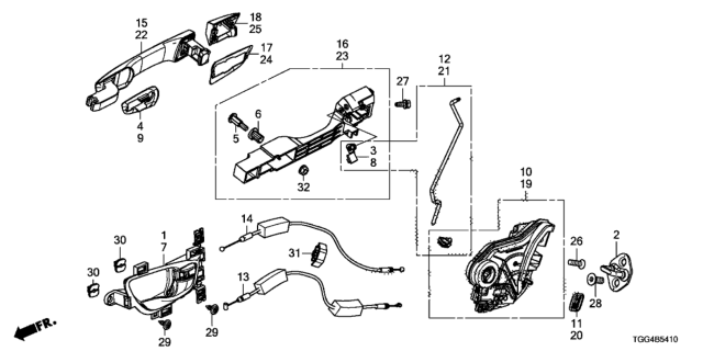 2020 Honda Civic Rod Set, L. RR. Door Latch Diagram for 72653-TGG-305
