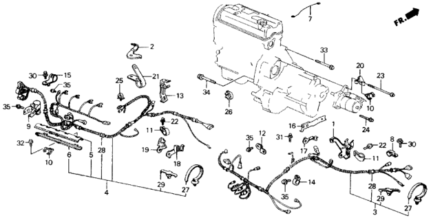 1989 Honda Accord Stay, Engine Harness Clamp Diagram for 32744-PH4-010