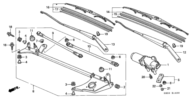 1997 Honda Prelude Link, FR. Wiper Diagram for 76530-S30-A01