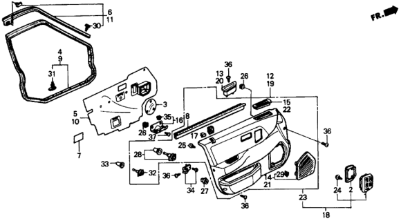 1989 Honda Civic Switch Assembly, Power Window Master (Palmy Gray) Diagram for 35750-SH4-A02ZC