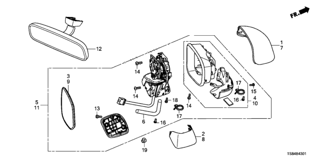 2015 Honda Civic Housing Set, Passenger Side Diagram for 76205-TR4-C01