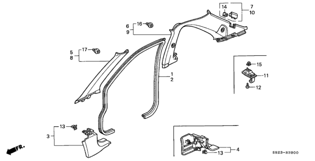 2002 Honda Accord Garnish Assy., L. FR. Pillar *YR169L* (MILD BEIGE) Diagram for 84151-S82-A01ZC