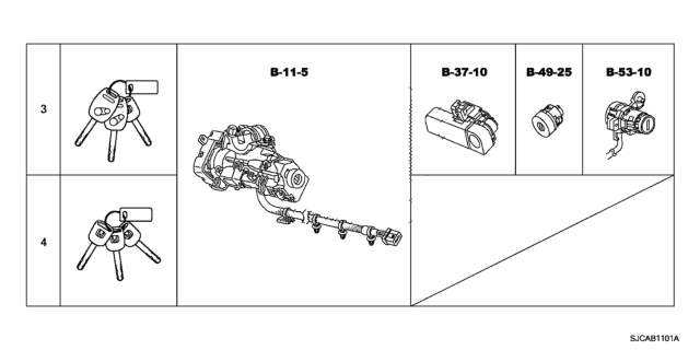 2014 Honda Ridgeline Key Cylinder Set Diagram