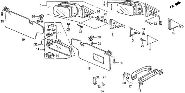 1988 Honda Civic Mirror Assembly, Rearview (Off Black/Smooth Red) Diagram for 76400-SH1-A01ZD