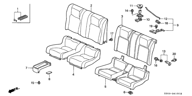 2000 Honda Prelude Garnish, RR. Seat Cushion Center *NH167L* (GRAPHITE BLACK) Diagram for 82138-ST7-A01ZA