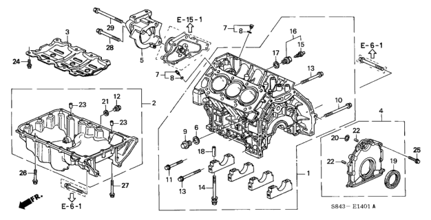 2000 Honda Accord Cylinder Block - Oil Pan (V6) Diagram