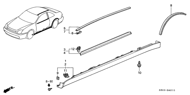 2001 Honda Prelude Garnish Assy., R. Side Sill *B95P* (ELECTRON BLUE PEARL) Diagram for 71800-S30-J00ZV