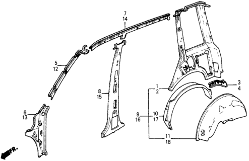 1987 Honda Civic Pillar, R. FR. (Upper) (Inner) Diagram for 70511-SB6-300ZZ