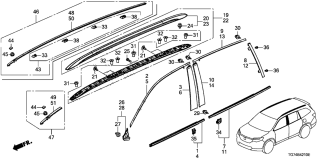 2018 Honda Pilot Kit Molding No Roof Ral Diagram for 74306-TG7-306