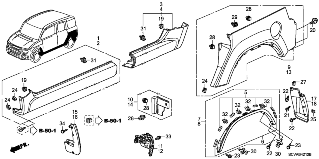 2009 Honda Element Rear Cladding - Side Sill Garnish Diagram