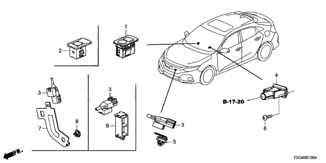 2017 Honda Civic Sensor Assy,Auto Diagram for 39860-TLA-A01
