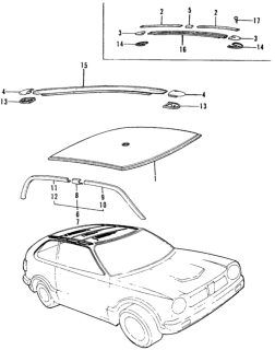 1974 Honda Civic End, Roof Molding Diagram for 71803-634-000