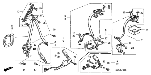 2011 Honda Civic Tongue & Buckle Set, Left Rear Seat Belt (Taupe/Sienna Beige) Diagram for 04826-SNA-A01ZG