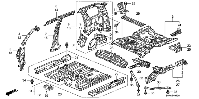 2006 Honda CR-V Pillar, R. FR. (Lower) (Inner) Diagram for 64130-SCA-A00ZZ